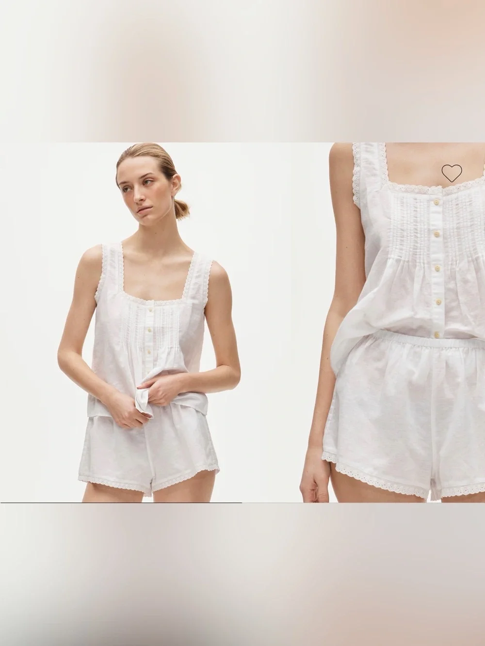 J CREW MEDIUM Lace-trim camisole and pajama short set linen-cotton blend CK350